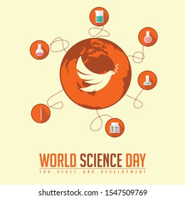 World Science Day for peace and development with flying icon from earth vector design