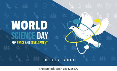 World Science Day For Peace And Development Background Design With Flying Science Dove Vector Illustration.