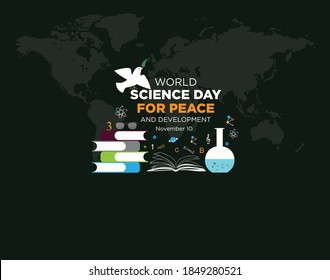 Día Mundial de la Ciencia para la Paz y el Desarrollo.  10 de noviembre. diseño de fondo con ilustración vectorial de la unidad de ciencias voladoras.