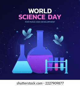 World Science Day for Peace and Development background design with Flying Science Dove vector illustration. World Science Day for peace and development with flying icon from earth vector design.