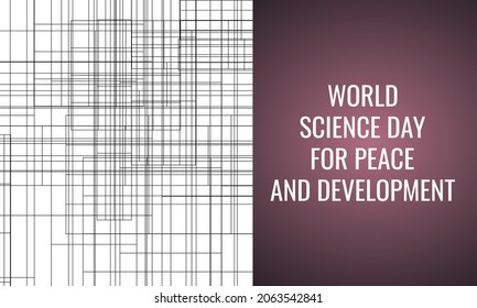 Día Mundial de la Ciencia para la Paz y el Desarrollo. Diseño geométrico adecuado para carteles y pancartas de bienvenida
