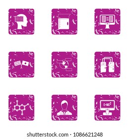 World scientist icons set. Grunge set of 9 world scientist vector icons for web isolated on white background