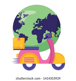 world scooter cardboard box fast delivery business vector illustration