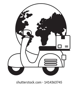 world scooter cardboard box fast delivery business vector illustration