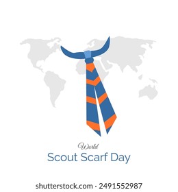 World Scout Scarf Day vector, illustration. August 1st. World map and scarf design.