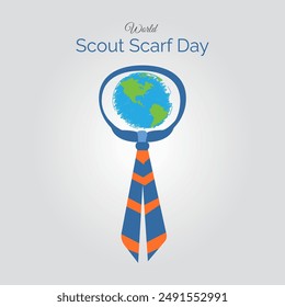 World Scout Scarf Day vector, illustration. August 1st. World map and scarf design.