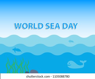 World Sea Day concept with whale and turtle under blue ocean