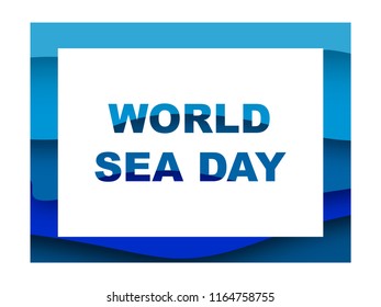 World sea day. Vector illustration. Paper carving layer drop with shadow