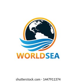 World Sea Logo Template Design Vector, Emblem, Design Concept, Creative Symbol, Icon