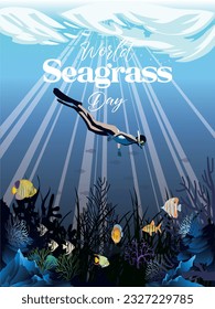 World seagrass day celebrating banner celebrated annually on March 1.