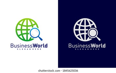 Vector de diseño de logotipo de búsqueda mundial, plantilla de diseño de logotipo de Colorful World, símbolo de icono