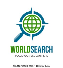 World search vector logo template. This design use globe symbol. Suitable for exploration.