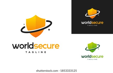 Design-Konzept für World Secure-Logos, Vektorgrafik, Schild-Logo-Designs, Vektorgrafik
