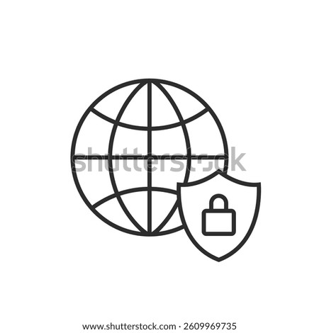 World security icon. Global security protection network icon vector sign. Internet security icon in line style