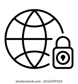 World security icon in line style symbol of internet security with editable stroke. Data security icon in line style with editable stroke