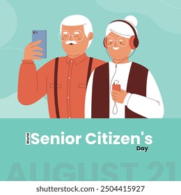 world senior citizen day template design vector with with illustrations of grandparents on modern and flat style suitable for world senior citizen day in the worldVector Illustration. Editable.