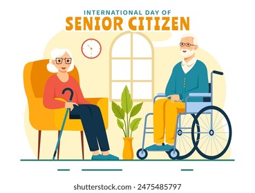 World Senior Citizen Day Vector Illustration on August 21st to respect and Honor the Contributions of Older People, set against a Flat Background