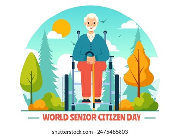 World Senior Citizen Day Vector Illustration on August 21st to respect and Honor the Contributions of Older People, set against a Flat Background