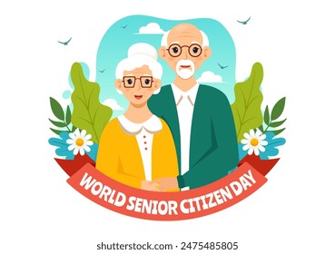 World Senior Citizen Day Vector Illustration on August 21st to respect and Honor the Contributions of Older People, set against a Flat Background