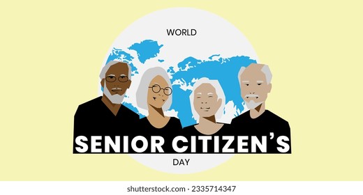 World Senior Citizen's Day banner template. Senior citizens characters. Vector illustration