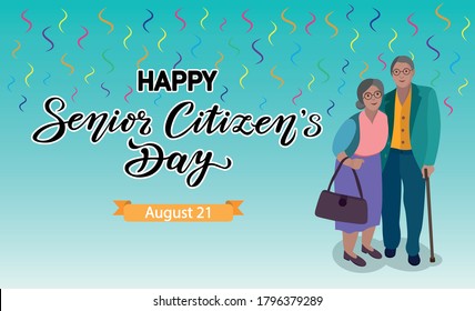 world senior citizens day poster with lettering text design and couple characters. can use for print or web.