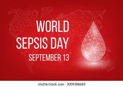 World sepsis day. Medical design concept for 13 September. Banner  with text and blood drop. Vector illustration.