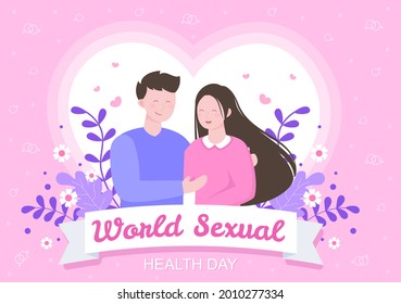 Día Mundial de la Sexualidad, que se celebra el 4 de setiembre para sensibilizar al público sobre el acoso y cómo prevenir la violencia. Ilustración de la página de aterrizaje en segundo plano