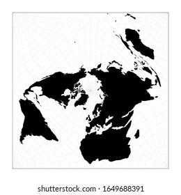 Forma del mundo. Proyección cuadrada de área igual para Gringorten. Planear mapa geográfico mundial con líneas gratificantes. Ilustración vectorial.