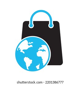 Vector de diseño de plantillas de logotipo de World Shop. Símbolo o icono de la Tierra y la venta. plantilla de diseño de logotipo de globo y mercado.
