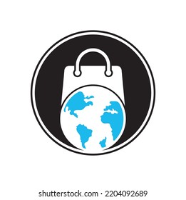 World Shop Logo Template Design Vektor. Erd- und Verkaufssymbol oder -symbol. Design-Vorlage für den Globus und den Marktlogotyp.
