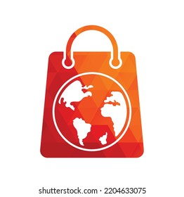 Vector de diseño de plantillas de logotipo de World Shop. Símbolo o icono de la Tierra y la venta. plantilla de diseño de logotipo de globo y mercado.