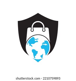 World Shop Logo Template Design Vector. Earth and sale symbol or icon. globe and market logotype design template.	