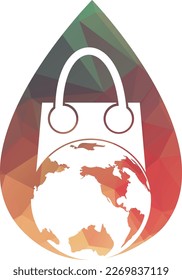 World Shop Logo Template Design Vektor. Erd- und Verkaufssymbol oder -symbol. Design-Vorlage für den Globus und den Marktlogotyp.