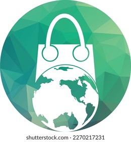 Vector de diseño de plantillas de logotipo de World Shop. Símbolo o icono de la Tierra y la venta. plantilla de diseño de logotipo de globo y mercado.