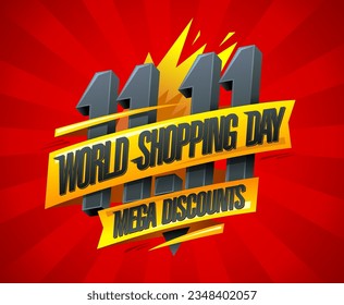 World Shopping Day sale, mega discounts flyer vector design template