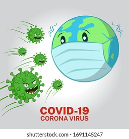 The World Is Sick Because Of The Attack By The Covid-19 Corona Virus. Cartoon Concept Vector Illustration.