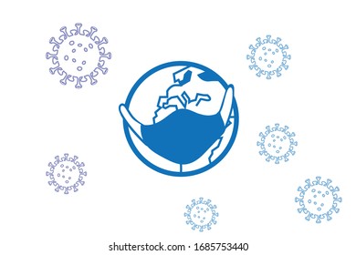 The world is sick wearing medical mask on coronavirus icon