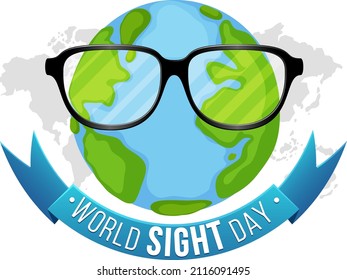 World Sight Day Banner With Earth Globe Wearing Glass Illustration