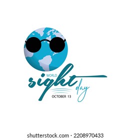 world sight day creative typography with world map wearing glasses vector illustration