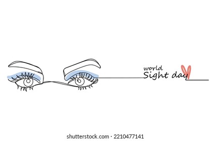 World Sight Day October LINE ART. Eyesight. Eyes. Vision. Intraocular. Blindness. Appreciate Sight. Medical care of eyesight. Pupil continuous line art. vision impairment. Sight day observation vector