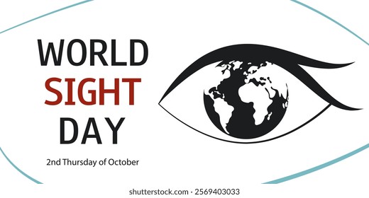 World Sight Day. The second Thursday of October. Horizontal background with silhouette of eye and world map. Medical awareness banner, poster, flyer, presentation.