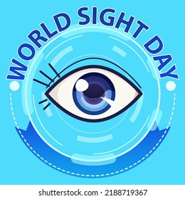 World sight day. Vector poster with big eye on blue abstract background. 