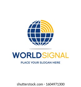 World signal vector logo template. This design use wifi and globe symbol.