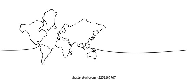 World silhouette one line continuous drawing. Earth silhouette continuous one line illustration. Vector minimalist linear illustration.