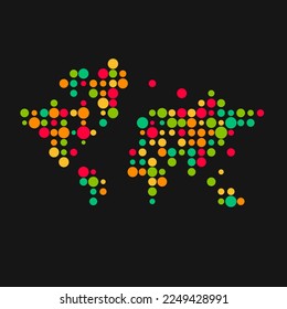 World Silhouette Pixelated pattern map illustration