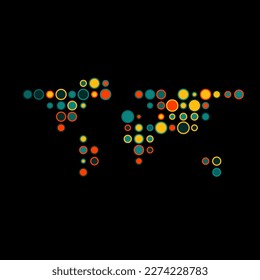 World Silhouette Pixelated pattern map illustration