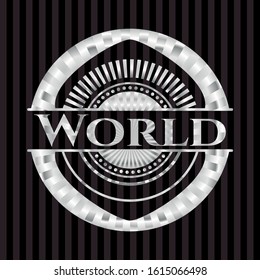 World silvery emblem or badge. Vector Illustration. Mosaic.