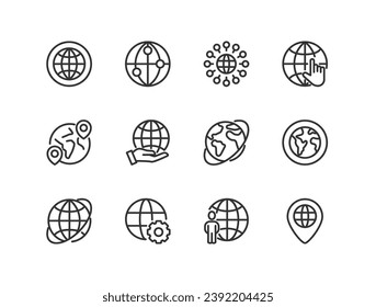 world simple icon set. Outline editable stroke. Pixel perfect 24x24px. Isolated on a white background
