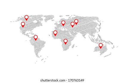 World Sketch Map Infographic Buiness Template Vector Illustration