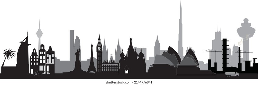 world skyline with architecture from around the globe